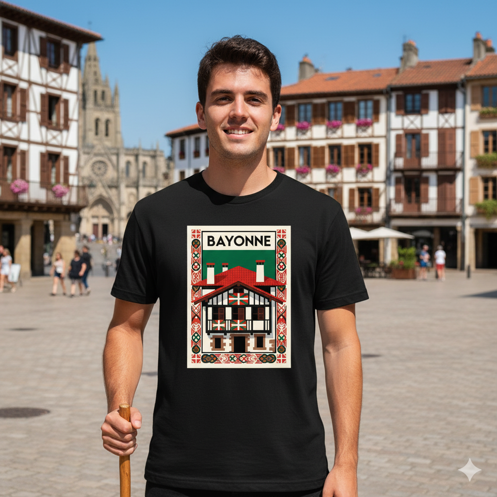 T Shirt Homme Bayonne – Maison Basque Traditionnelle