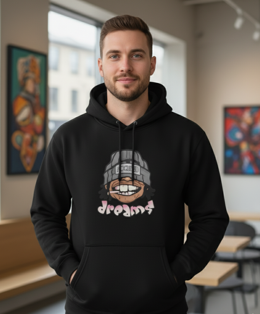 Sweat à Capuche Streetwear Homme "FOCUSED DREAMS" - Hoodie Urban Noir