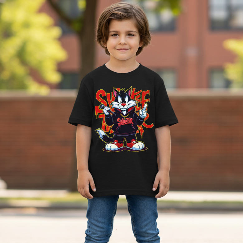 Tee Shirt Streetwear Enfant Garçon – Chat Rebelle