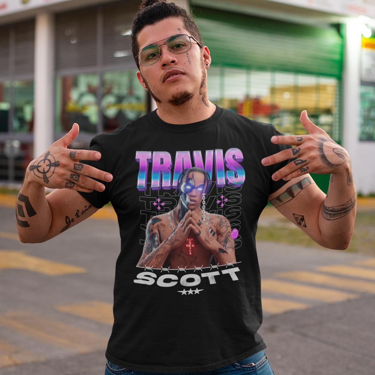 Tee Shirt Streetwear Homme Noir – Travis Scott Fortnite