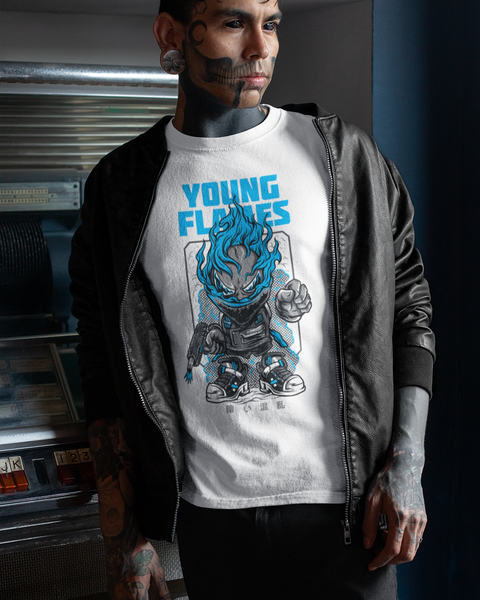 Tee shirt streetwear homme noir YOUNG FLAMES