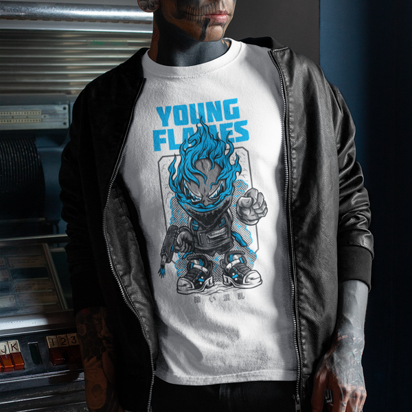 Tee shirt streetwear homme noir YOUNG FLAMES