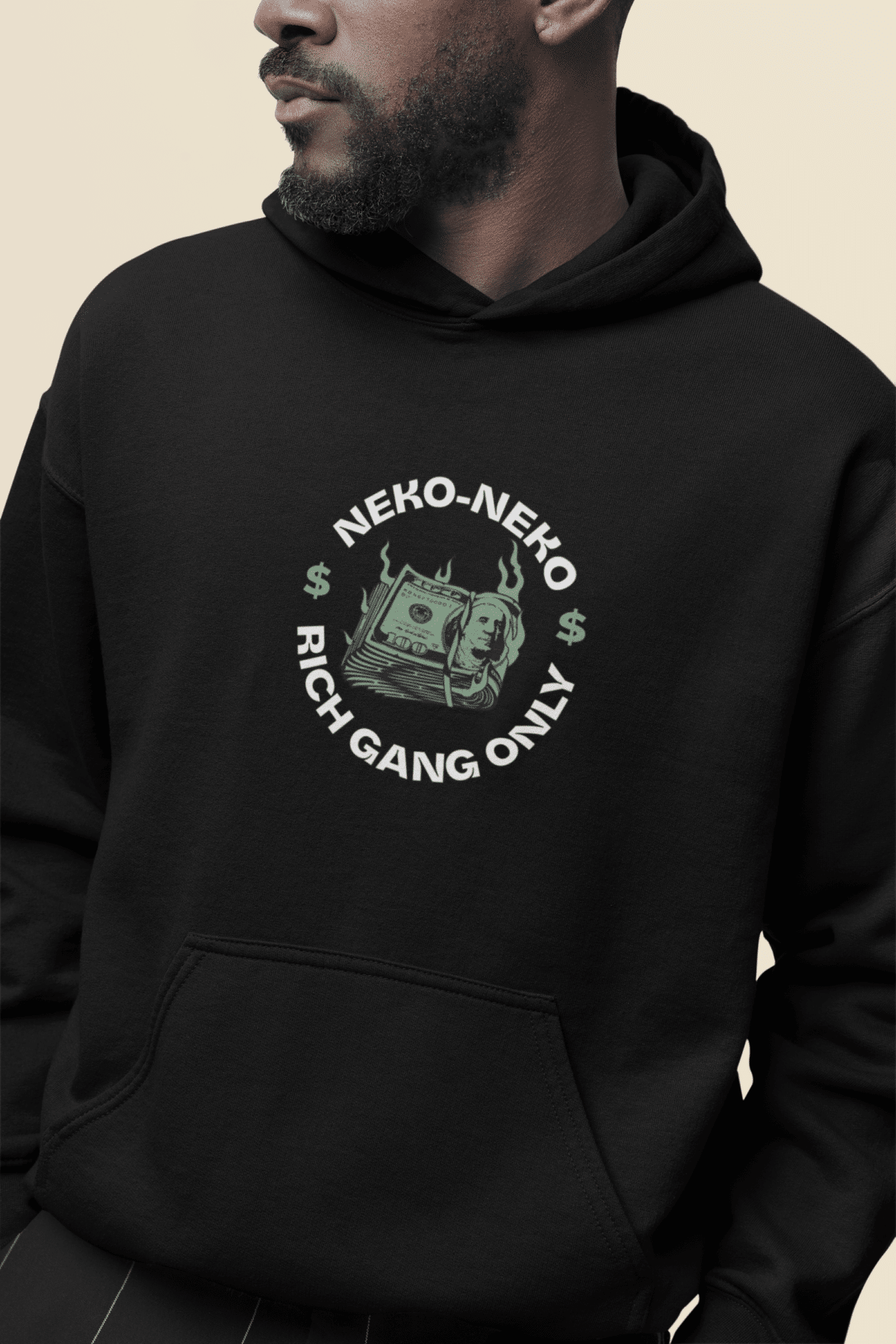 Hoodie homme noir - Neko Rich Gang Only