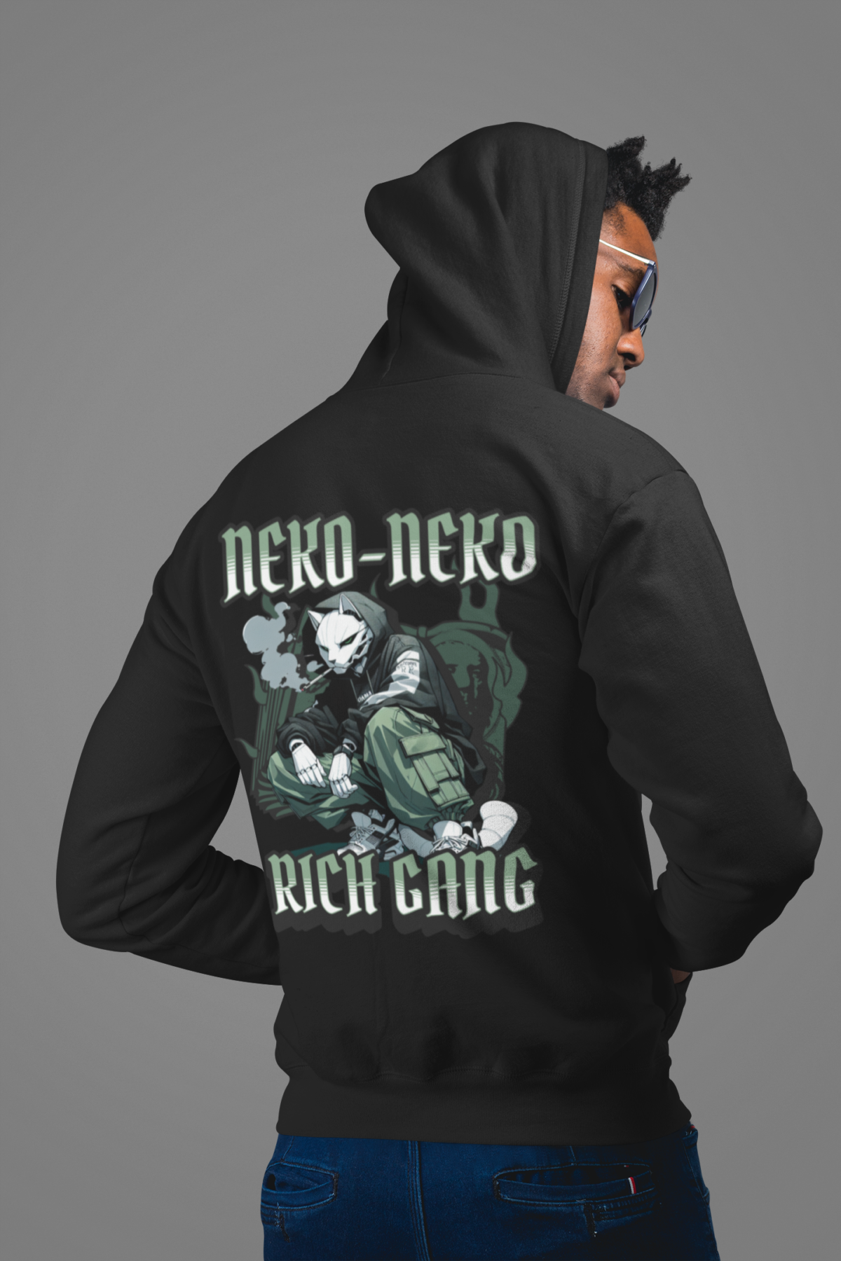 Hoodie homme noir - Neko Rich Gang Only